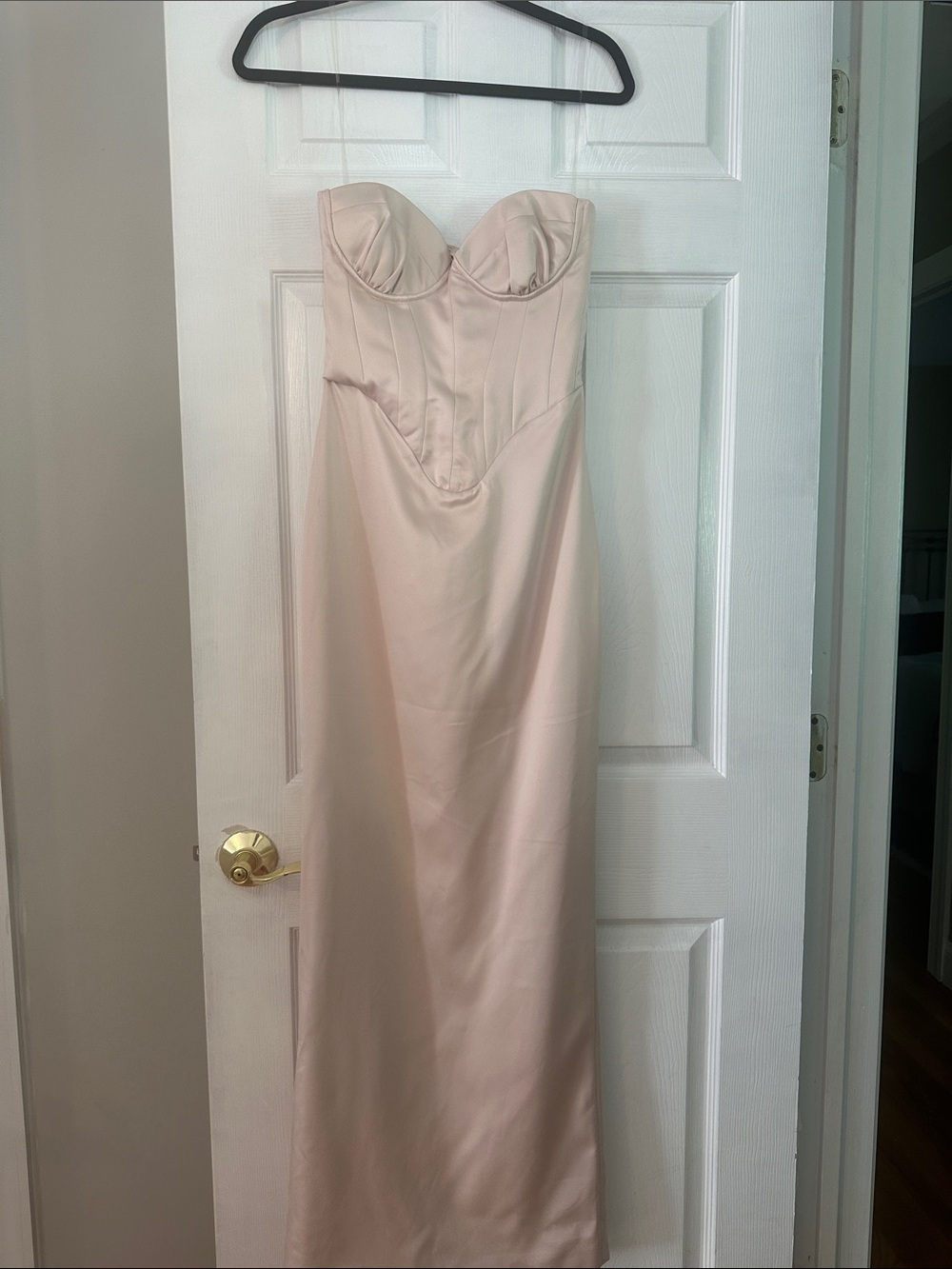 House of CB Valeria Blush Pink Satin Midi Dress Strapless Corset Gown Small A/C